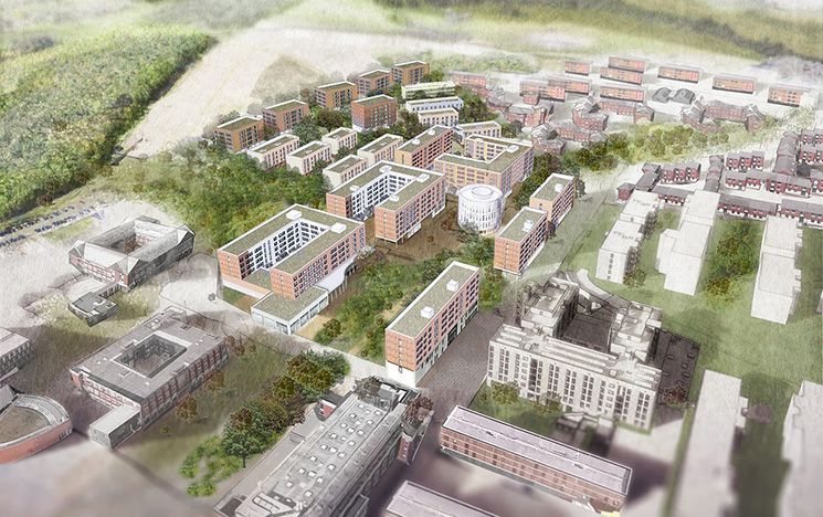 Aerial visualisation of the University of Sussex West Slope residences